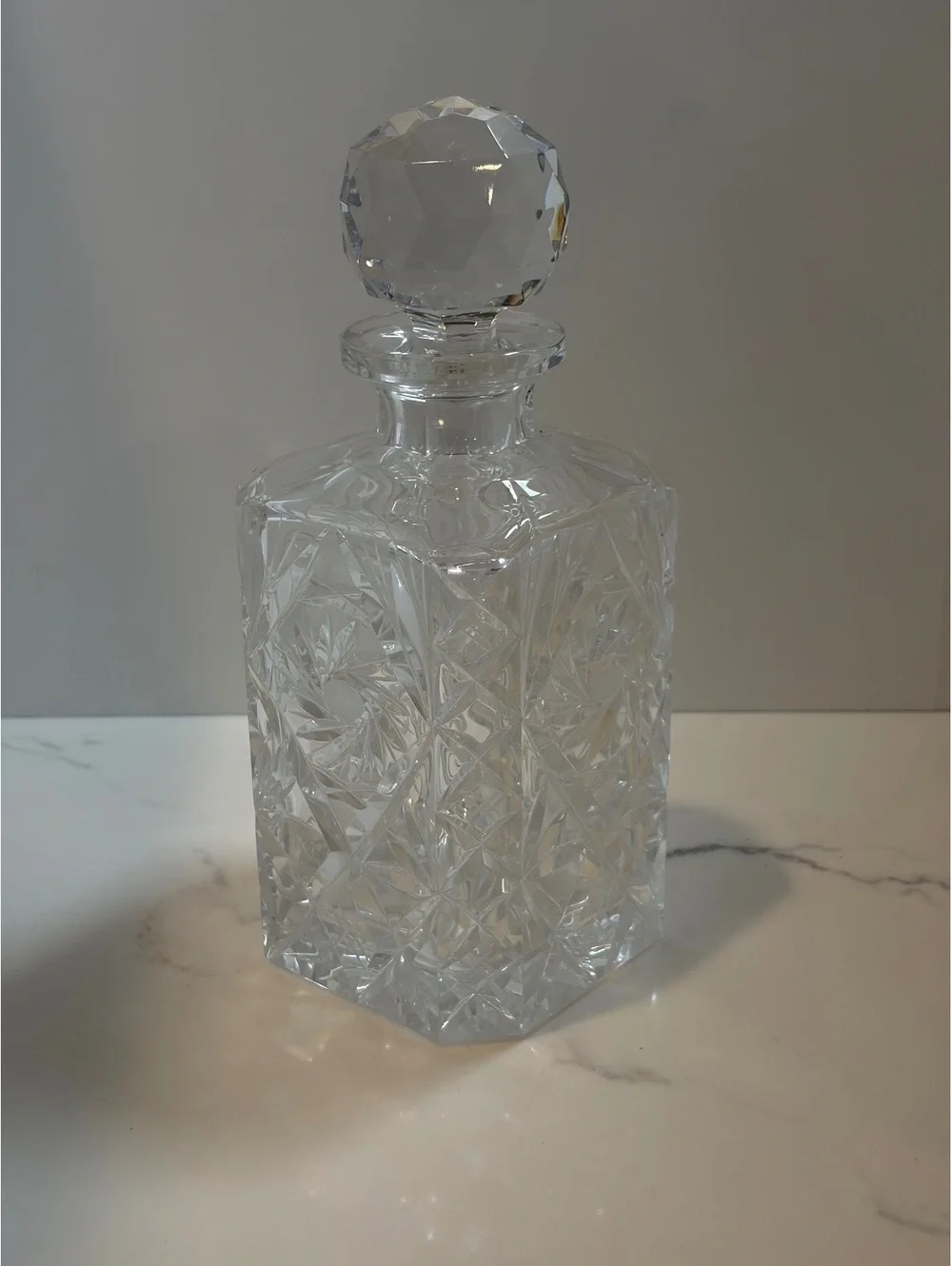 Vintage Crystal Decanter Czech Glass Starburst Diamond Pattern 9 1/2